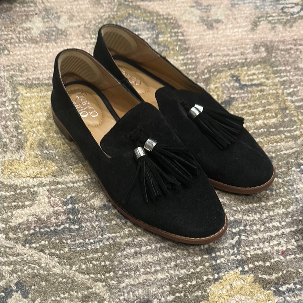 Franco Sarto Black Suede Tassel Loafers